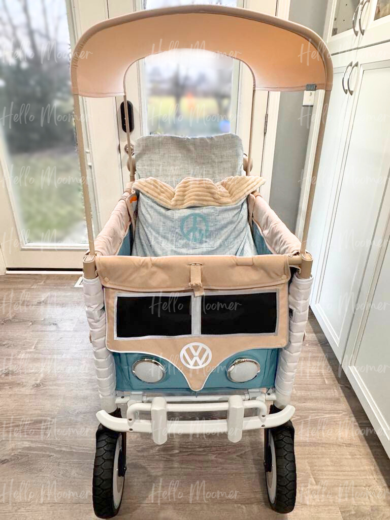 Custom Blue & Cream Peace Sign Convertible Stroller Wagon Footmuff