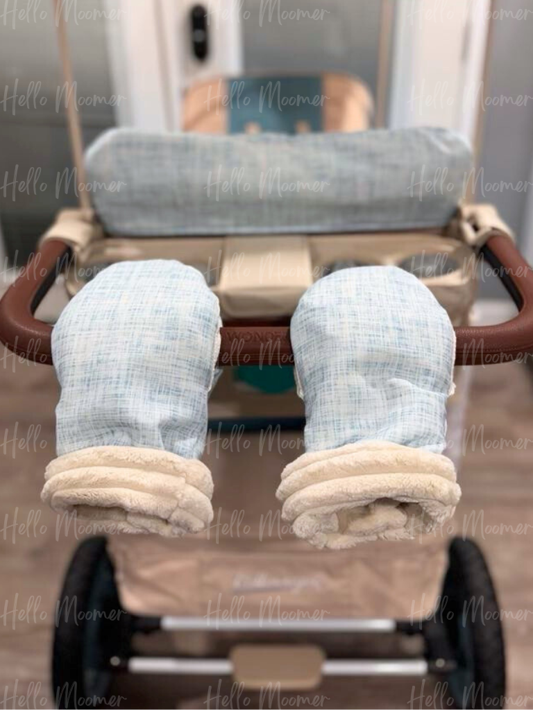 Custom Blue & Cream Peace Sign Convertible Stroller Wagon Footmuff