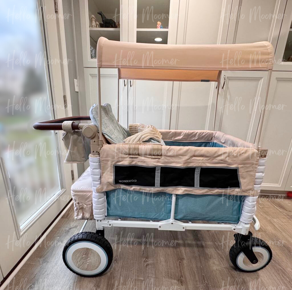 Custom Blue & Cream Peace Sign Convertible Stroller Wagon Footmuff