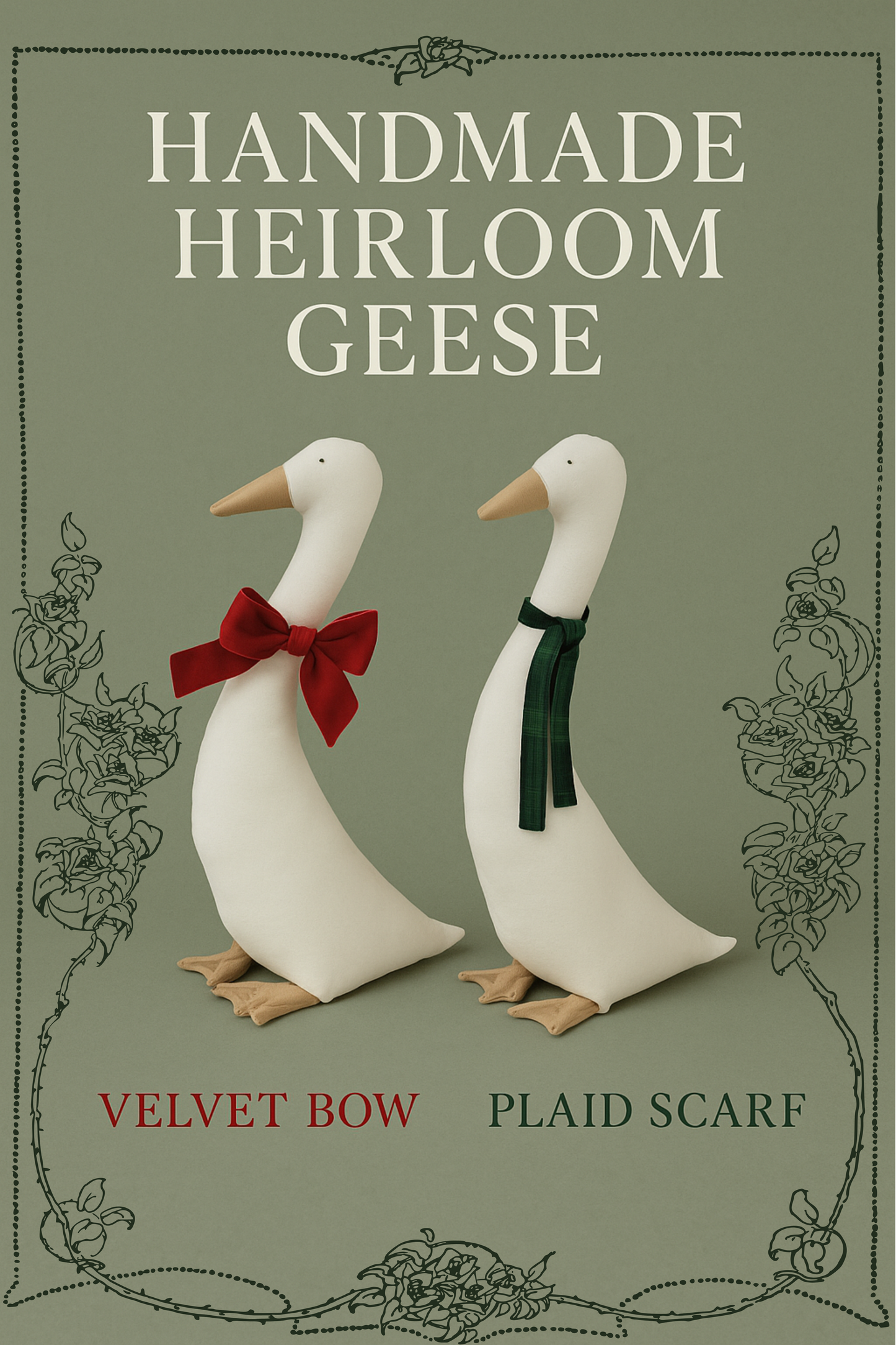 Handmade Heirloom Goose – Velvet Bow or Plaid Scarf
